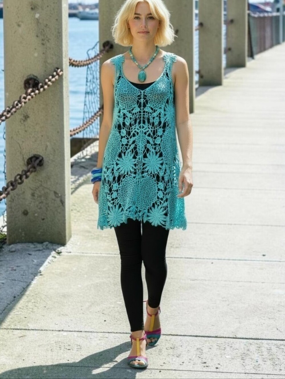 Jera Open Knit Top/Vest Women's Size S/XS? Blue Floral Boho Hippie